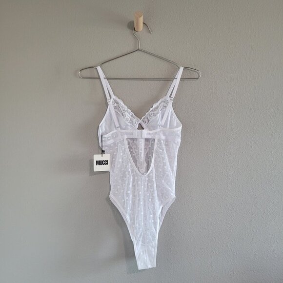 Mucci Soft Stretchy Sheer Lace Luna Bodysuit Size Small In White - Picture 2 of 12